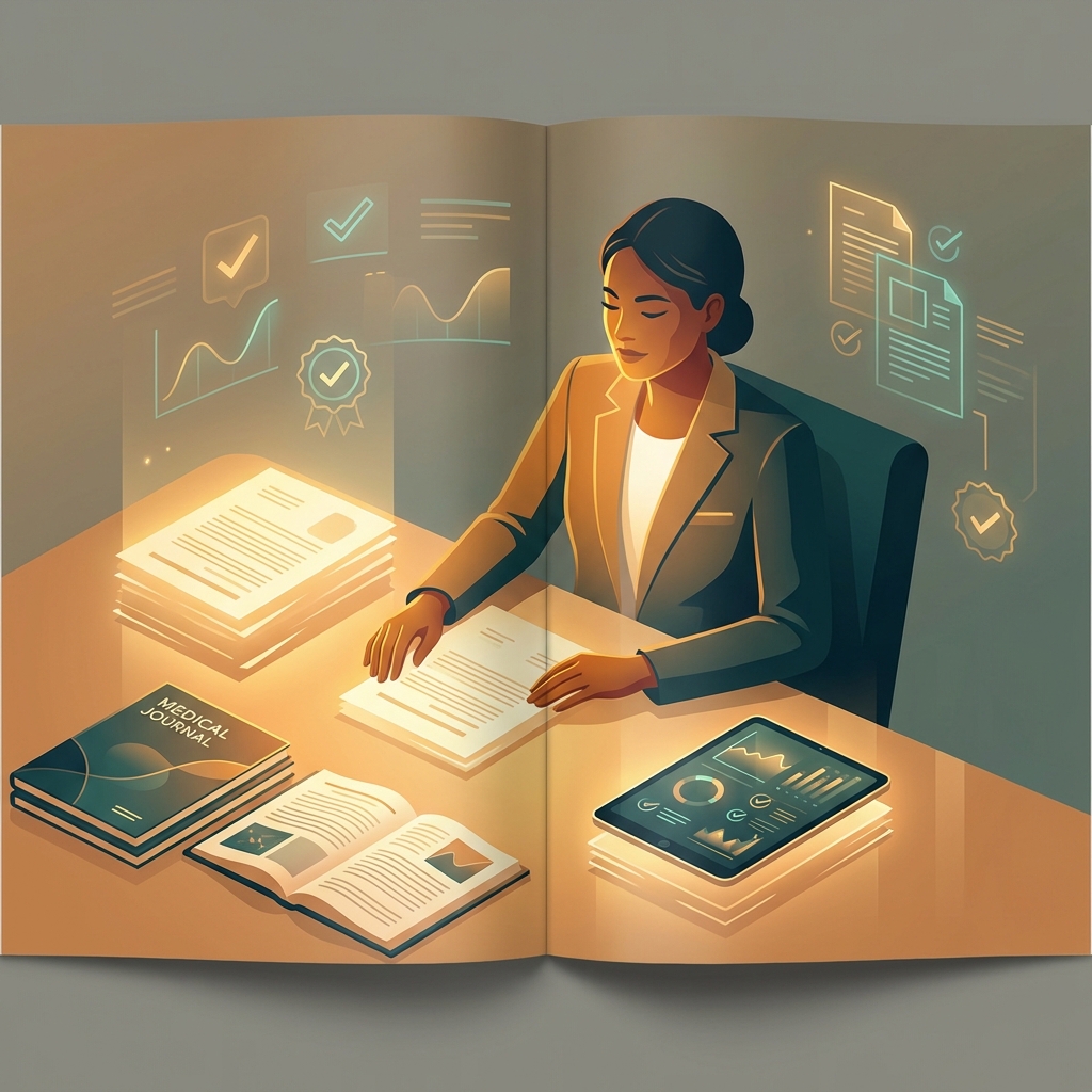 Editorial illustration representing health journalism standards and medical accuracy in modern publishing