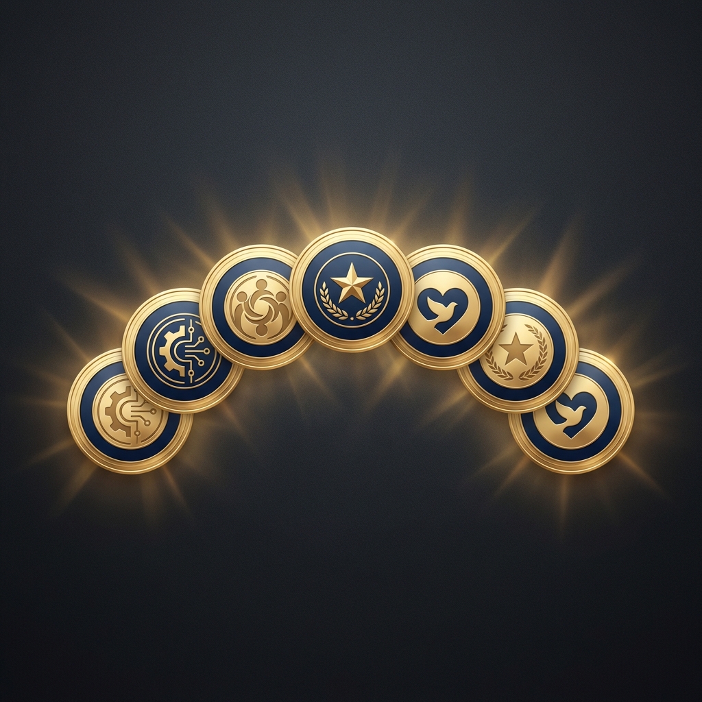 Seven elegant award medallions representing doctor recognition award categories explained by TopDoctor Magazine