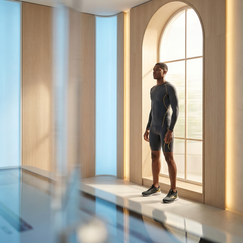 Athlete in modern sports medicine setting representing evidence-based fitness advice from sports medicine doctors