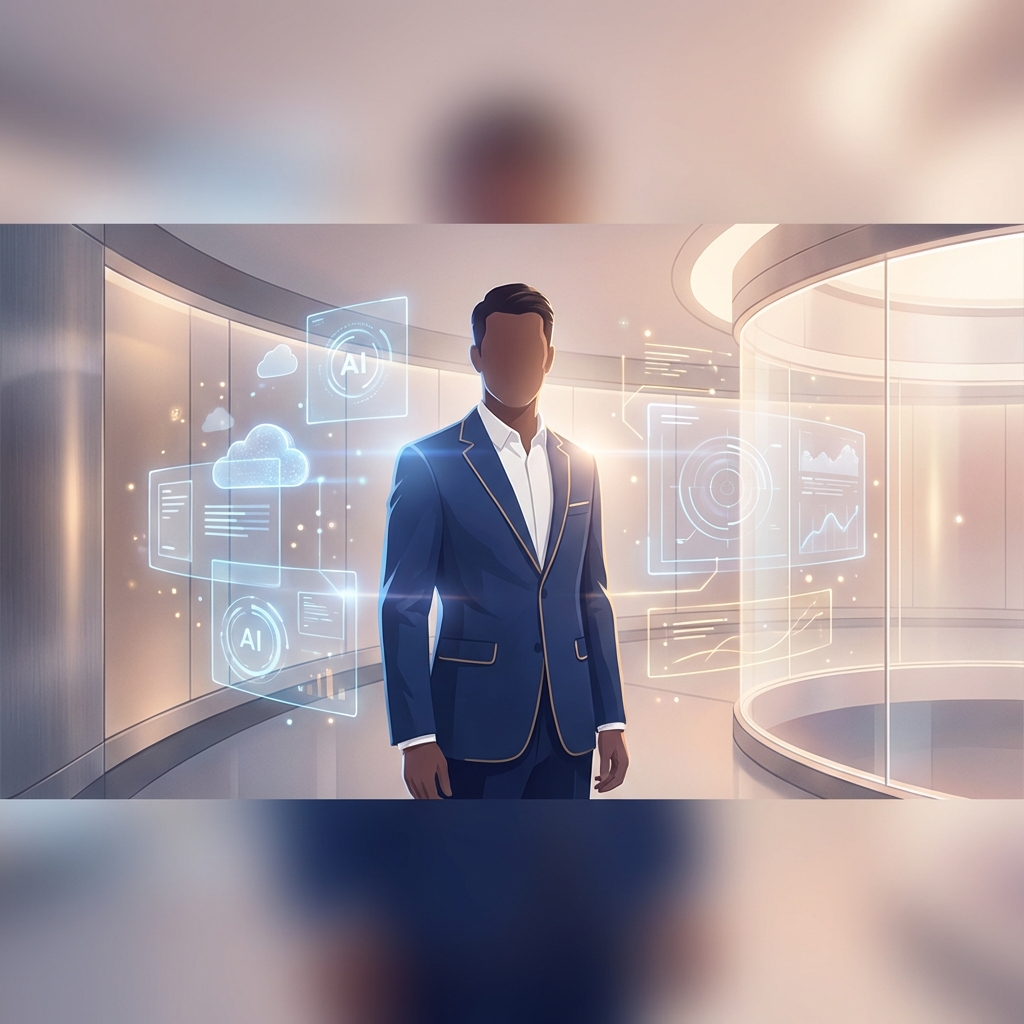 Doctor surrounded by glowing AI and digital health data visualizations representing healthcare innovation technology