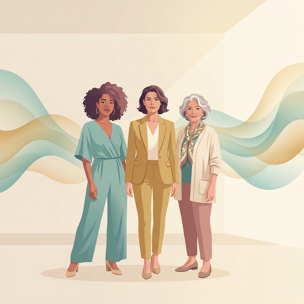 Hormone health women doctors guide illustration showing three women at different life stages with confidence and vitality