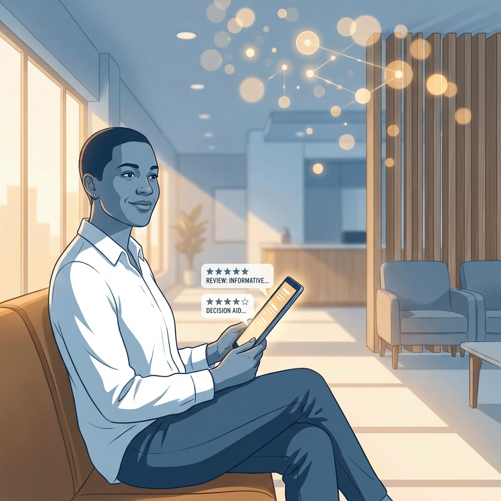 Patient reviewing online doctor testimonials on a tablet — a visual guide to smarter healthcare decisions