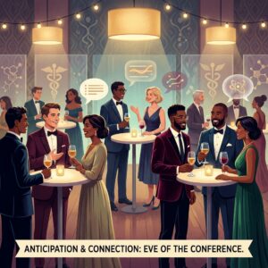 Physicians networking at an evening reception before a physician education training event 2026