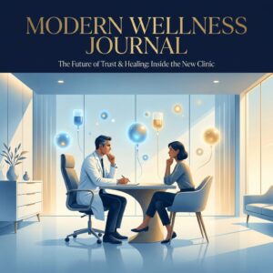 Doctor consulting a patient about the IV therapy wellness trend in a modern clinic setting