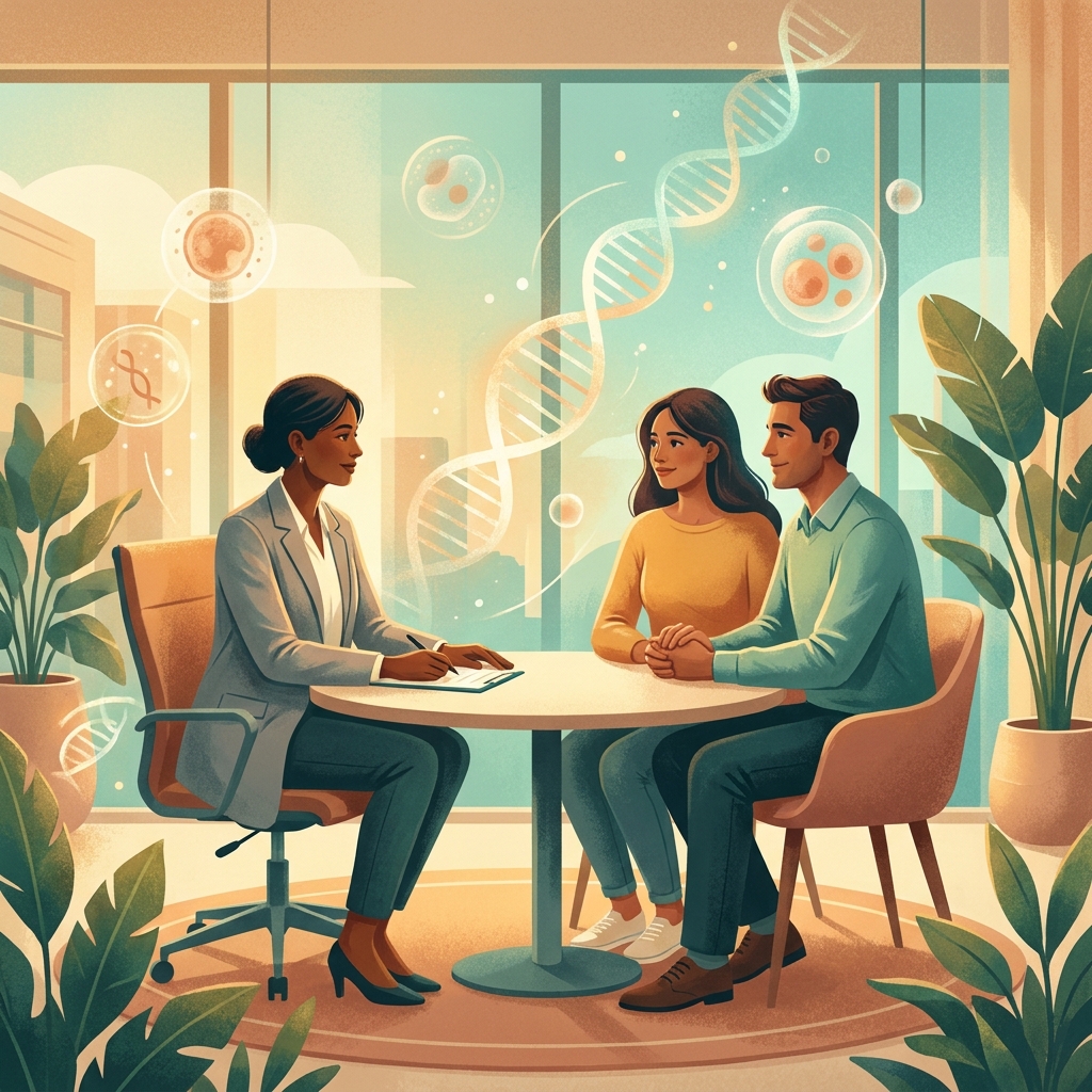 Fertility doctor consulting with patients in a modern clinic — fertility doctor reproductive health guide