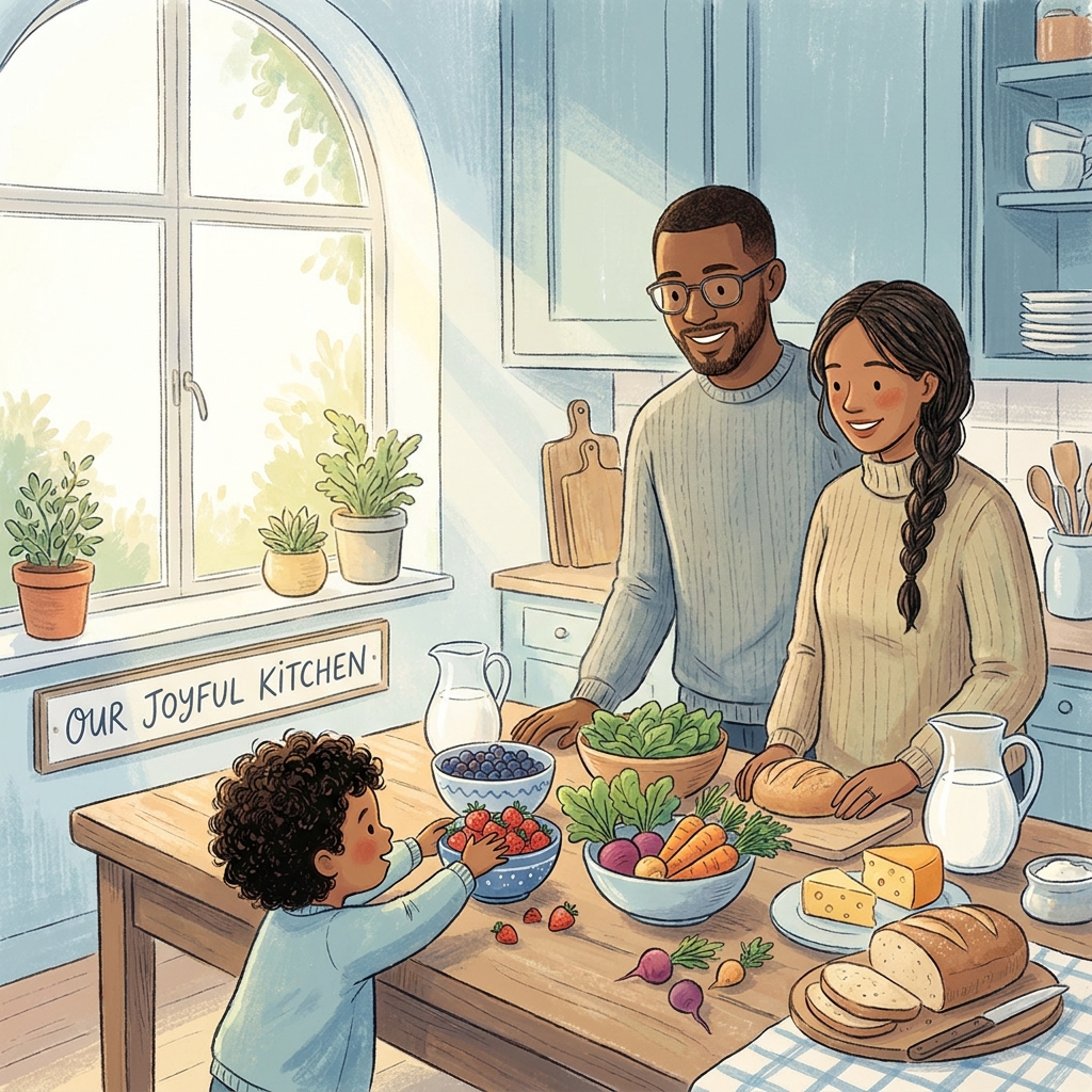 Family enjoying healthy eating at a colorful table — pediatric nutrition and healthy eating for children