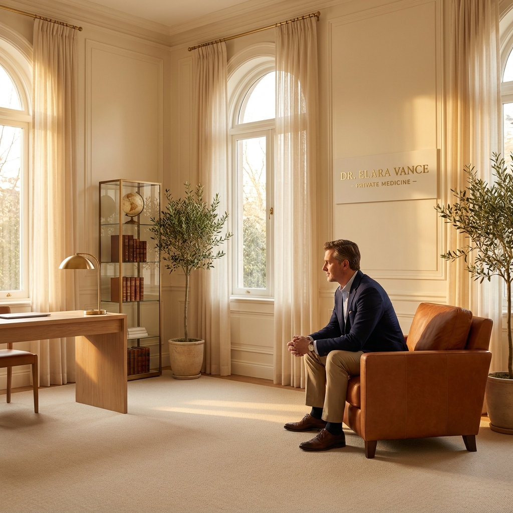 Warm private physician's office conveying personalized concierge medicine care for patients