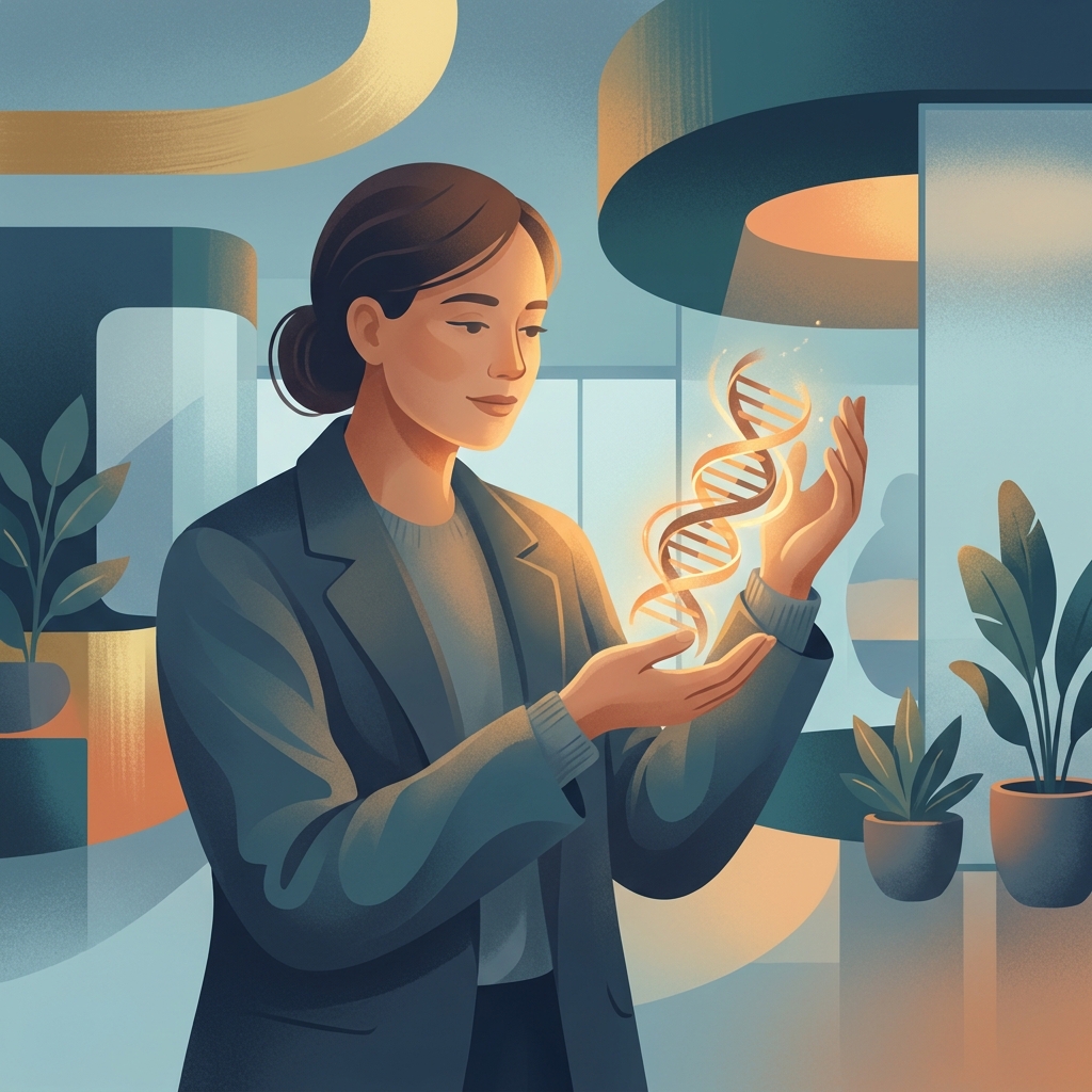 Person holding glowing DNA strand symbolizing genetic testing health decisions guided by doctors and counselors
