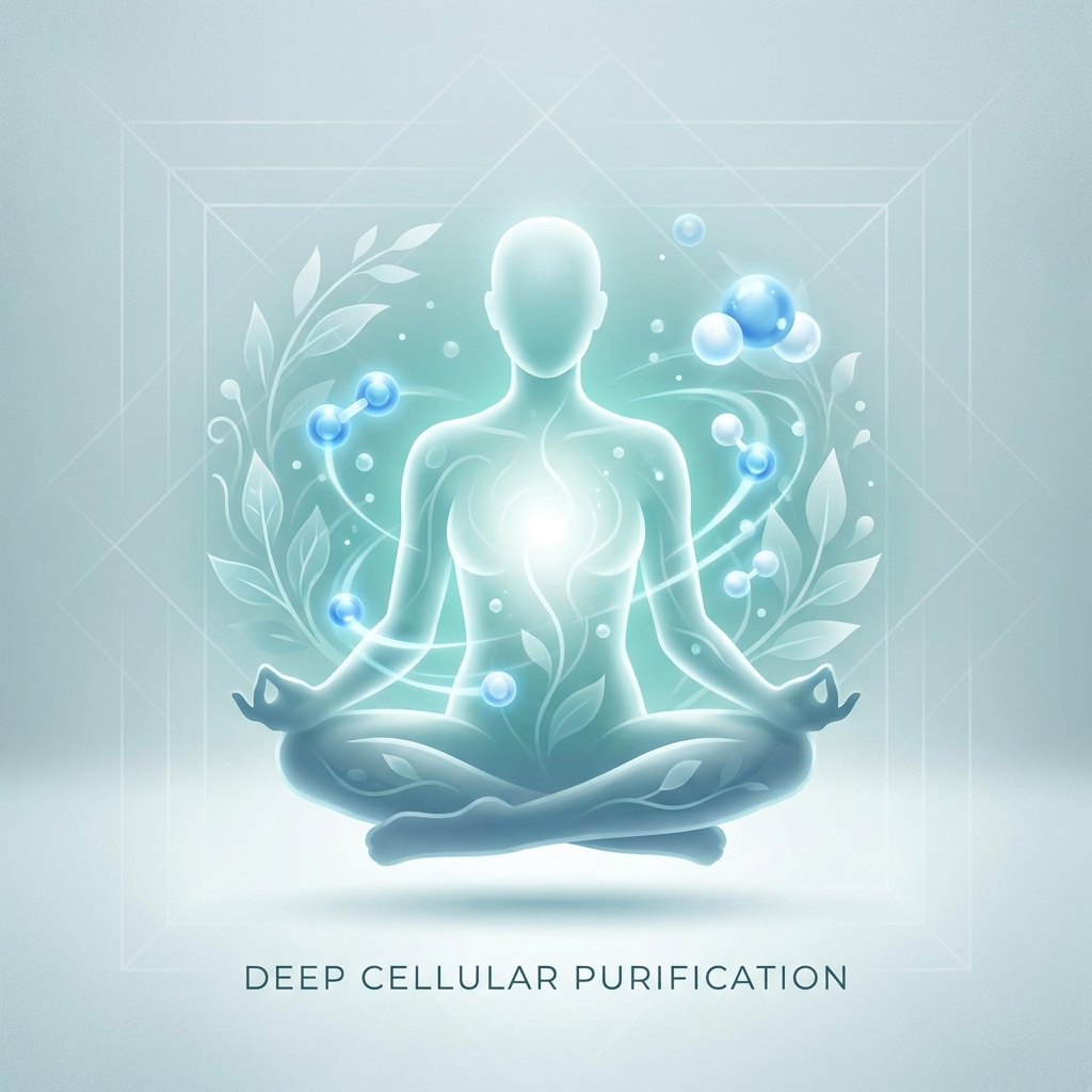 Glowing human silhouette surrounded by ozone molecules illustrating deep detoxification beyond surface detoxification shampoos