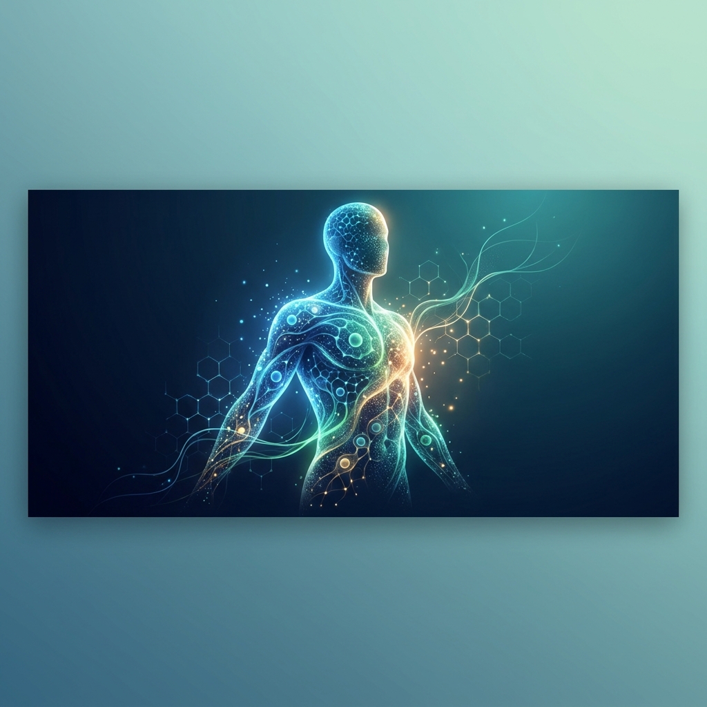 Glowing abstract human figure made of cellular networks symbolizing regenerative medicine breakthroughs in 2026