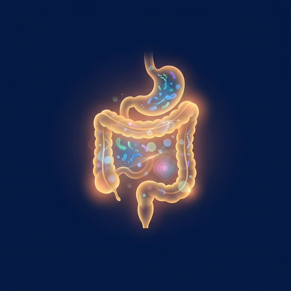 Stylized illustration of gut microbiome data visualization representing microbiome testing and personalized nutrition research