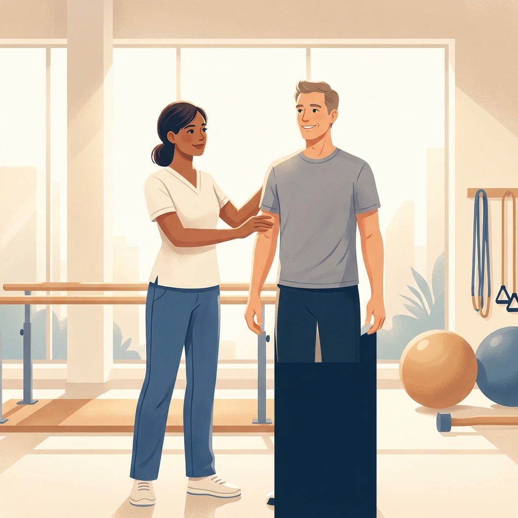 Physical therapist and patient in modern rehab facility illustrating physical therapy rehabilitation patient benefits