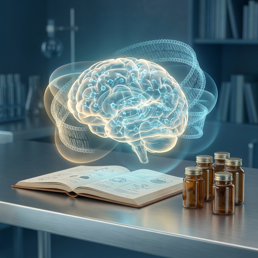 Glowing brain illustration surrounded by molecular structures and supplement bottles, representing evidence-based consumer reports on best brain supplements.