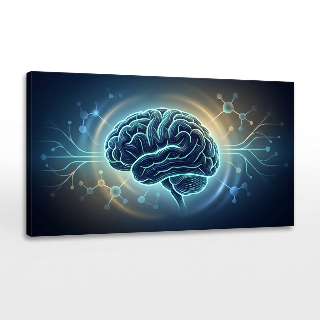 Glowing brain illustration surrounded by molecular structures, representing 5 ways to prevent dementia through biochemistry.