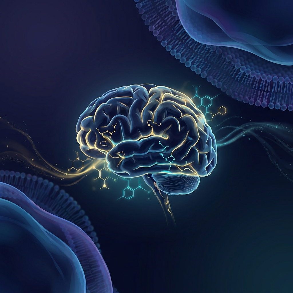 Glowing brain with molecular structures illustrating omega 3 supplements for brain health and cellular integration