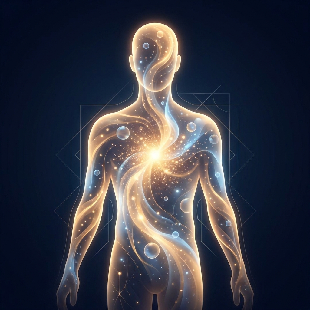 Glowing human silhouette illustrating what stem cells do as the body's built-in cellular repair and renewal system.