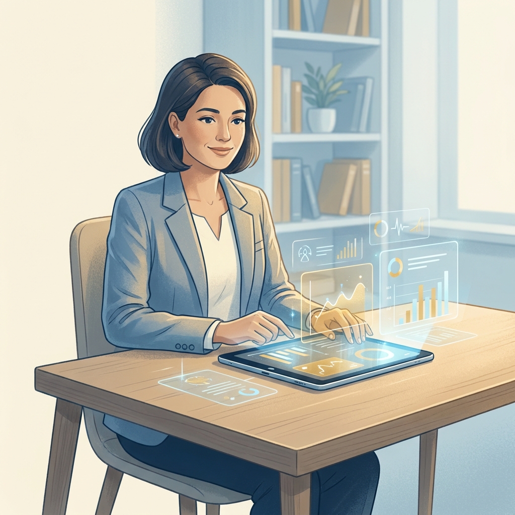 Physician calmly engaging with digital CME resources and medical education continuing tools at a modern desk