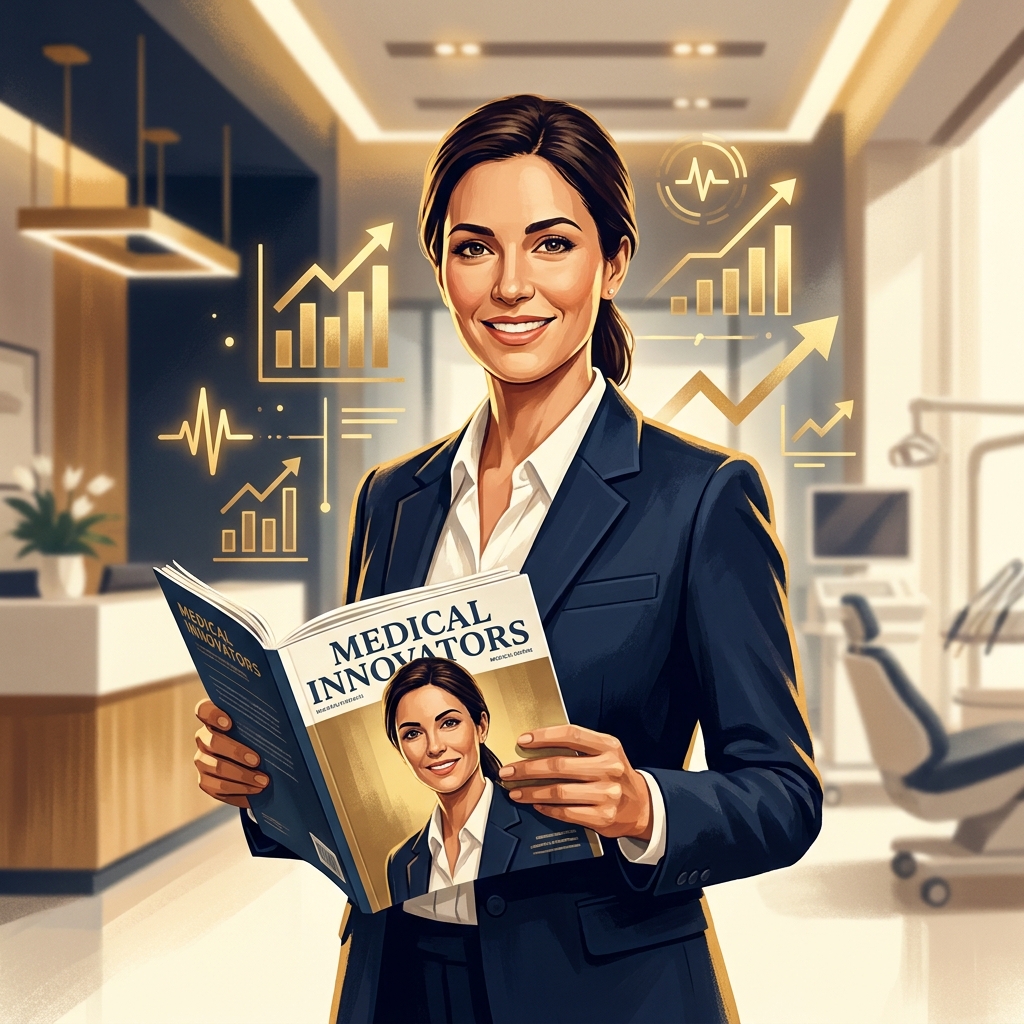 Physician holding a magazine feature cover, representing doctor profile magazine feature benefits for a medical practice.