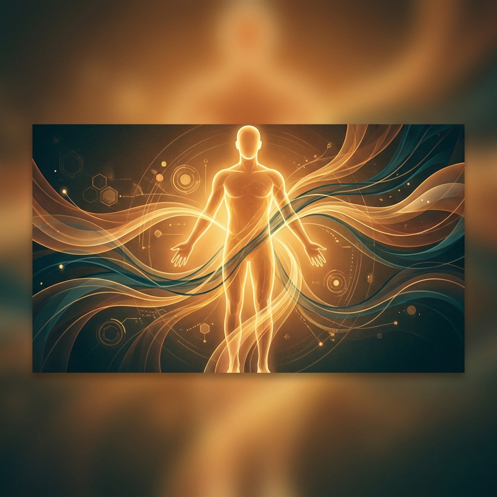 Glowing human silhouette representing metabolic health and insulin resistance prevention with flowing energy lines
