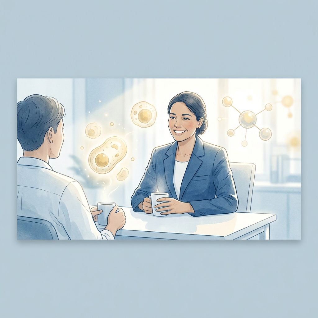 Doctor consulting patient about regenerative orthopedics joint health treatments in a modern clinical setting