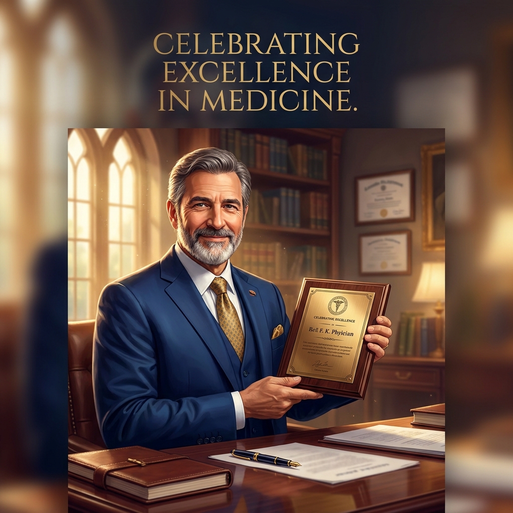 Confident physician holding an award plaque, representing doctor award nomination letter tips and recognition.
