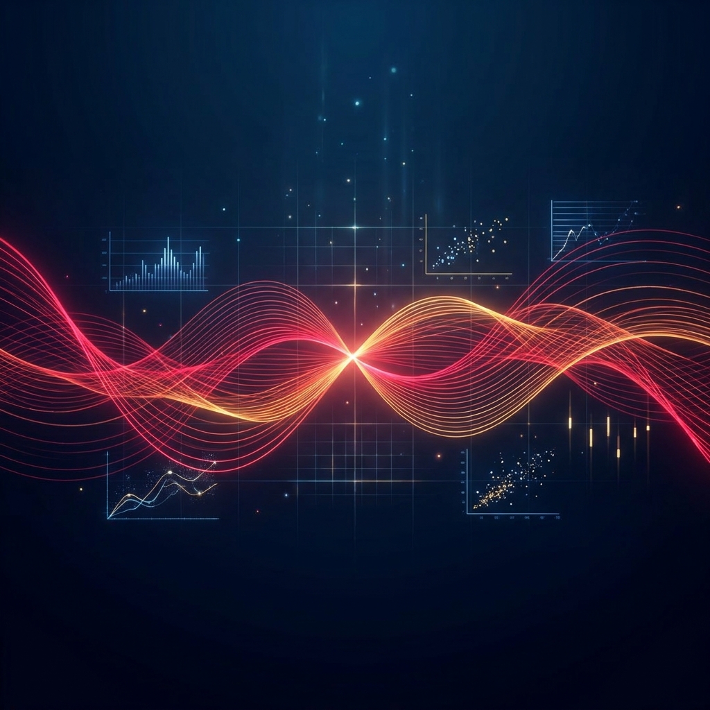 Conceptual illustration of red light therapy waves and clinical research data symbolizing photobiomodulation light therapy medical research