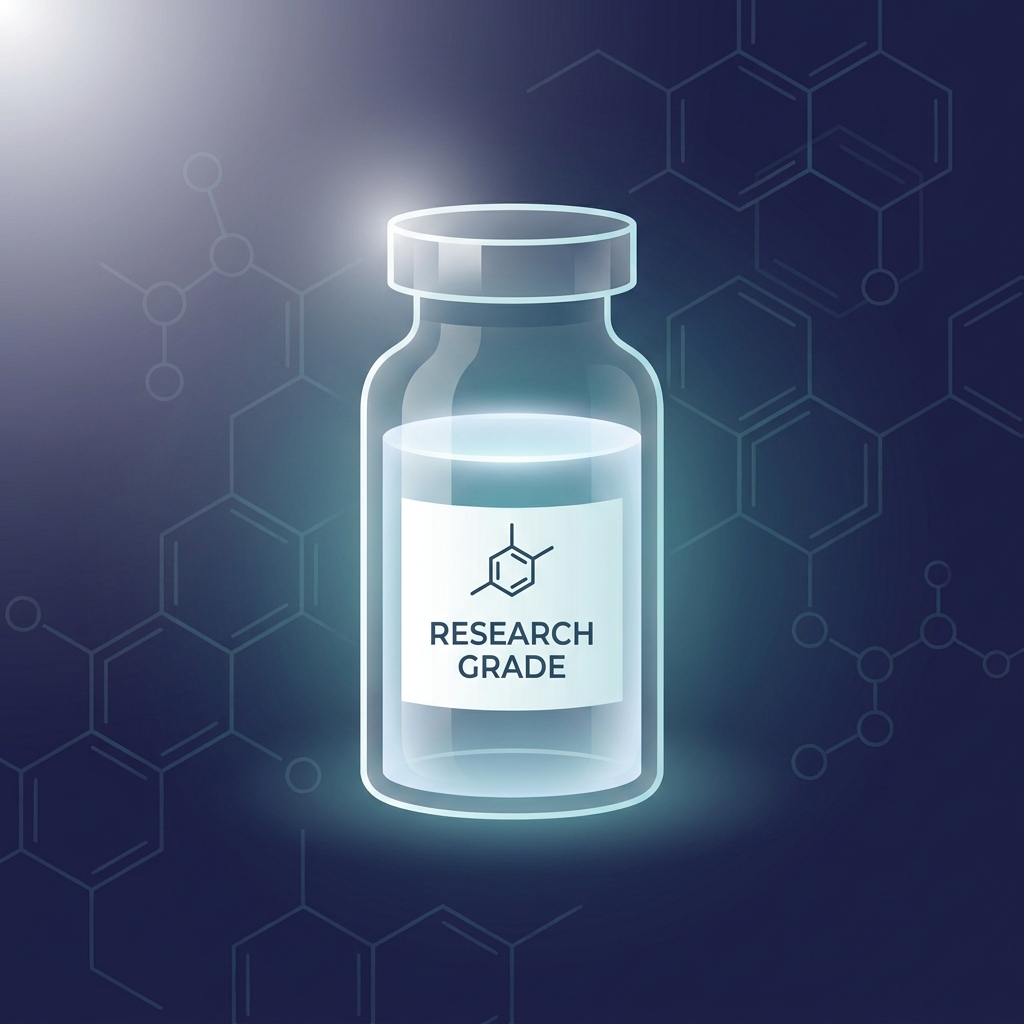 Glowing research-grade vial representing bacteriostatic water for reconstitution against a deep blue background