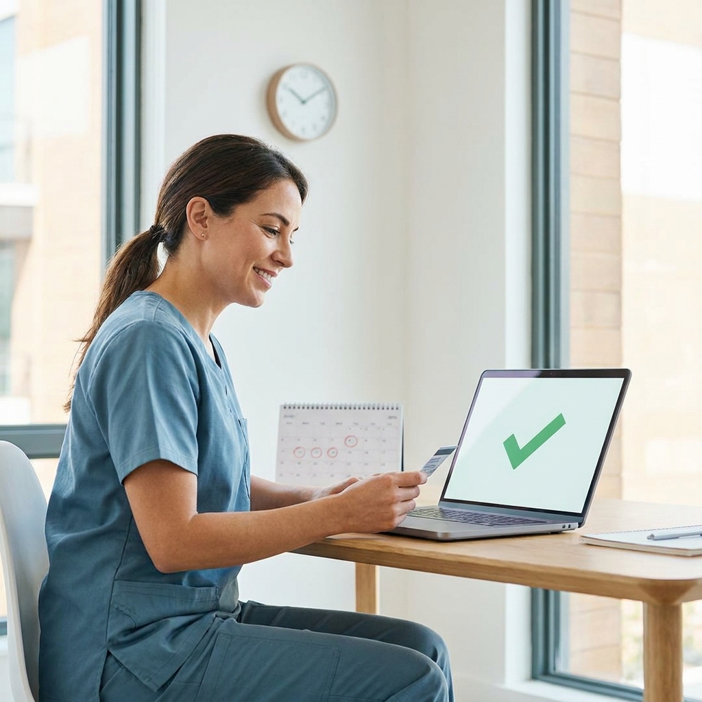 Medical professional reviewing BLS for medical professionals certification card and timeline