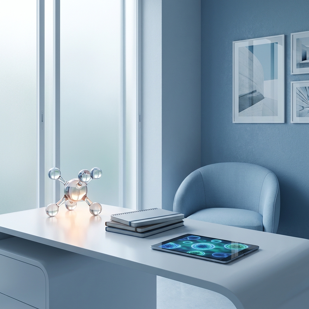 Conceptual image representing regenerative medicine peptides in a modern clinical setting