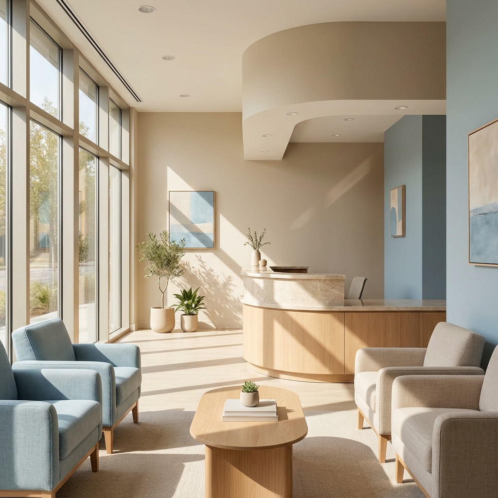 Bright modern reception area representing Associated Medical Professionals of NY New Hartford