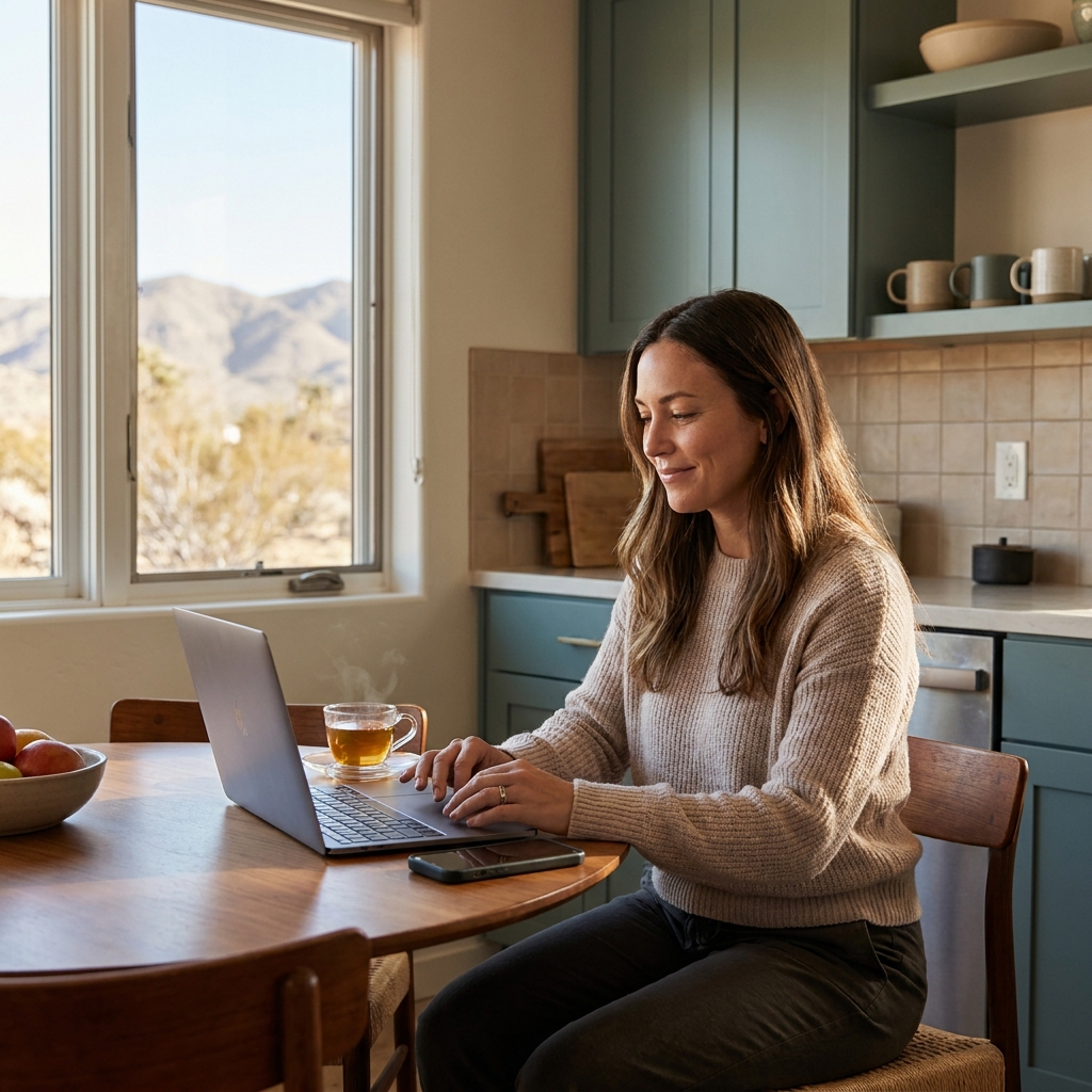 Woman confidently checking healthcare of Nevada providers online from home