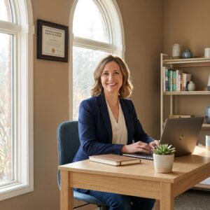 Integrative health practitioner salary concept: professional in modern wellness office setting