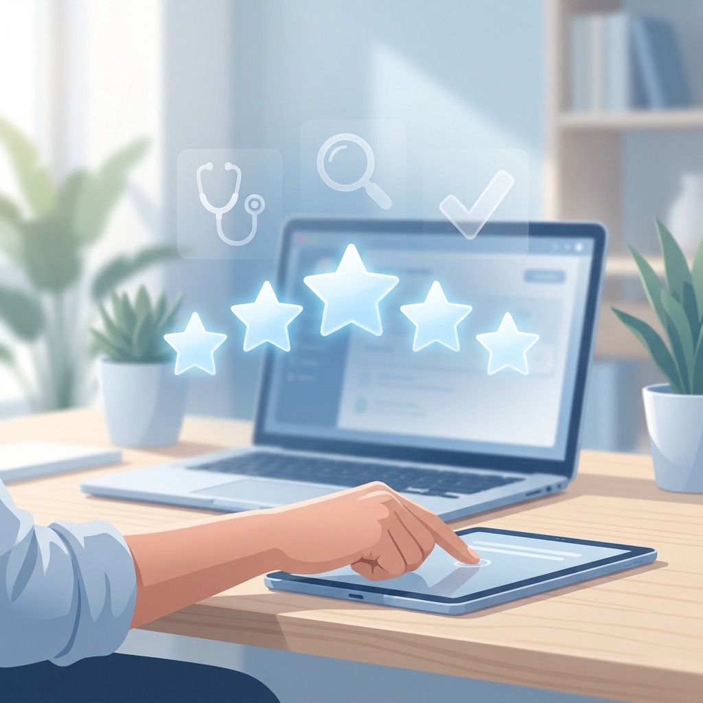 Conceptual illustration representing how WebMD doctor ratings are calculated and displayed