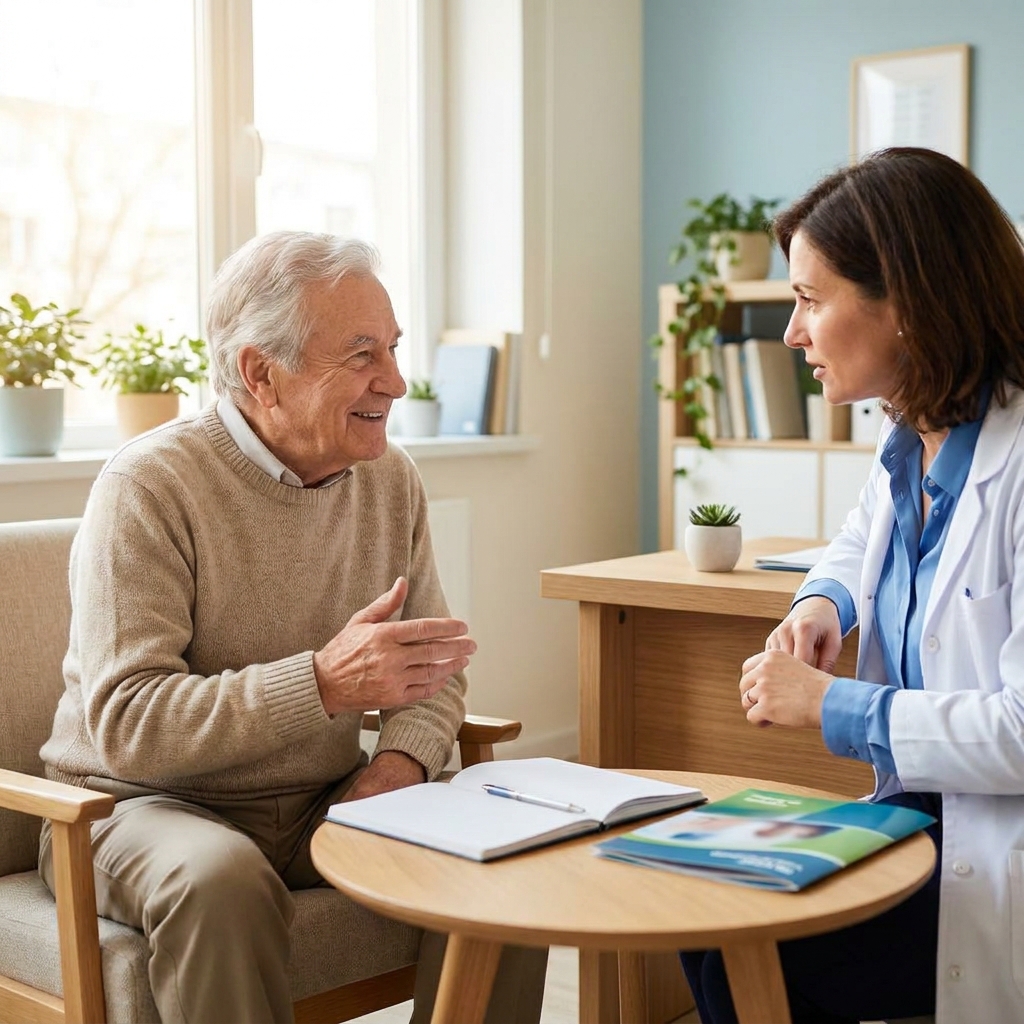 Senior patient discussing does Medicare cover functional medicine doctors with physician