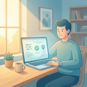 Illustration of person confidently browsing Molina Healthcare providers directory on laptop