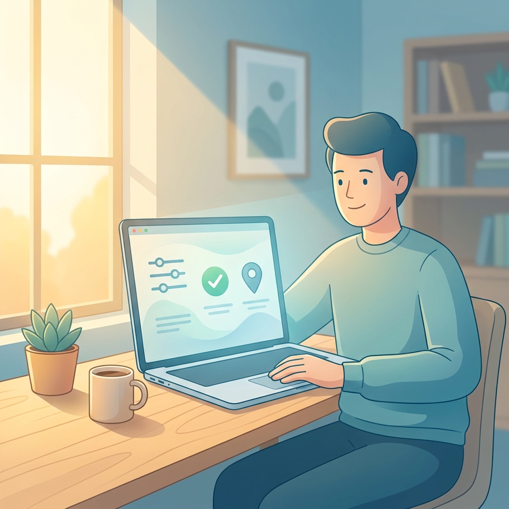 Illustration of person confidently browsing Molina Healthcare providers directory on laptop