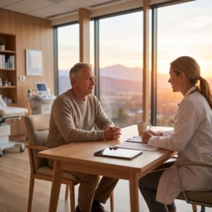 Patient and doctor consulting in a bright clinic, representing Idaho regenerative medicine vetting