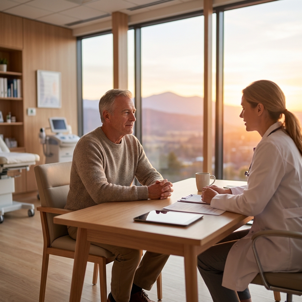 Patient and doctor consulting in a bright clinic, representing Idaho regenerative medicine vetting