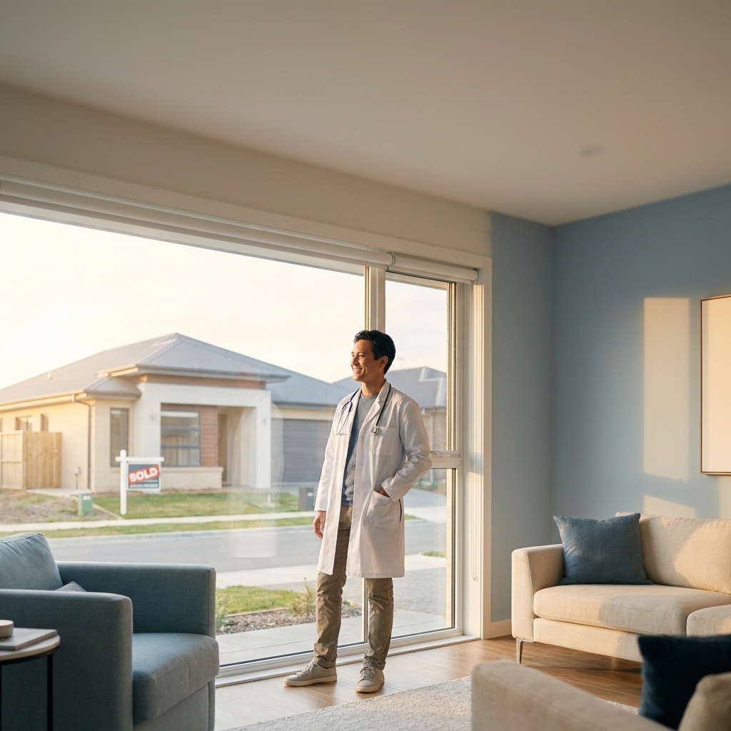 Doctor reflecting on homeownership, symbolizing mortgages for medical professionals