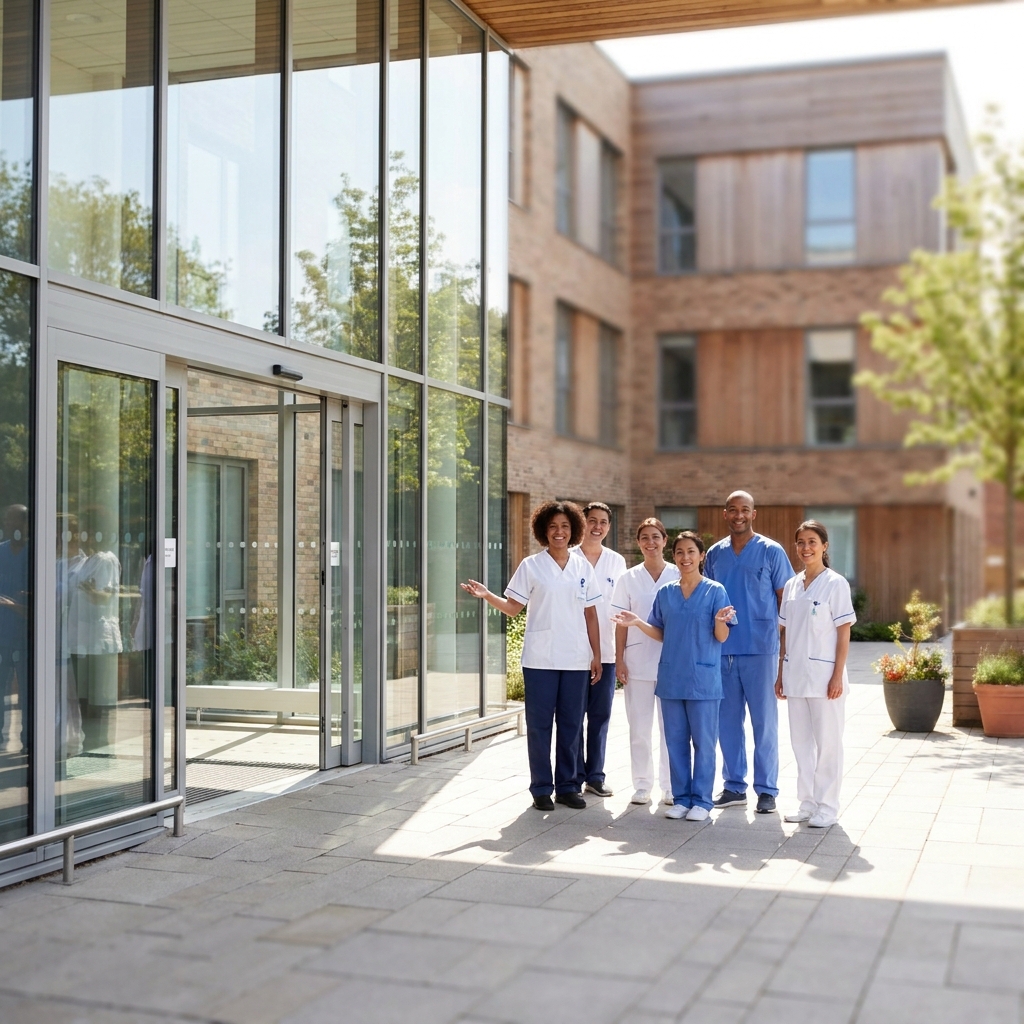 CompleteCare Medical Professionals team outside a modern FQHC community health center