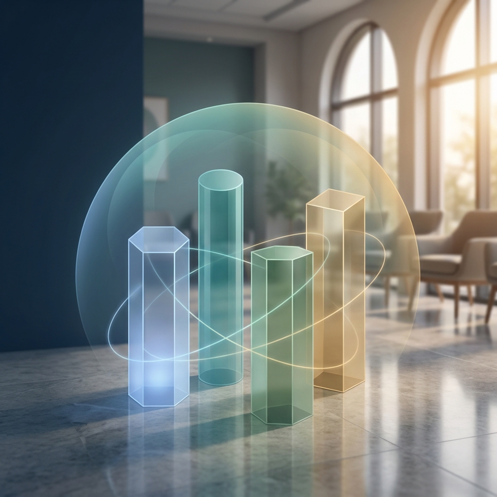 Four glowing pillars symbolizing medical professionals insurance coverage types