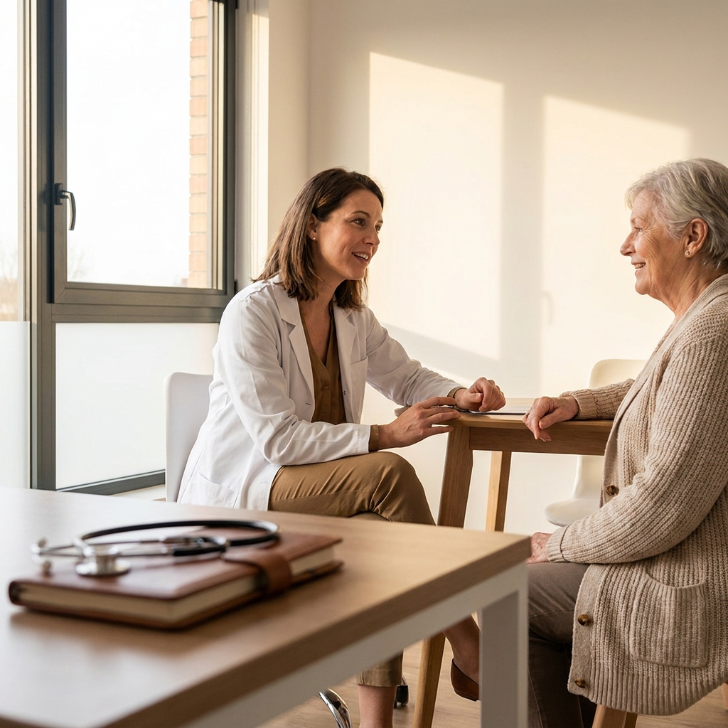 Healthcare professional using medical Spanish for healthcare professionals during patient consultation