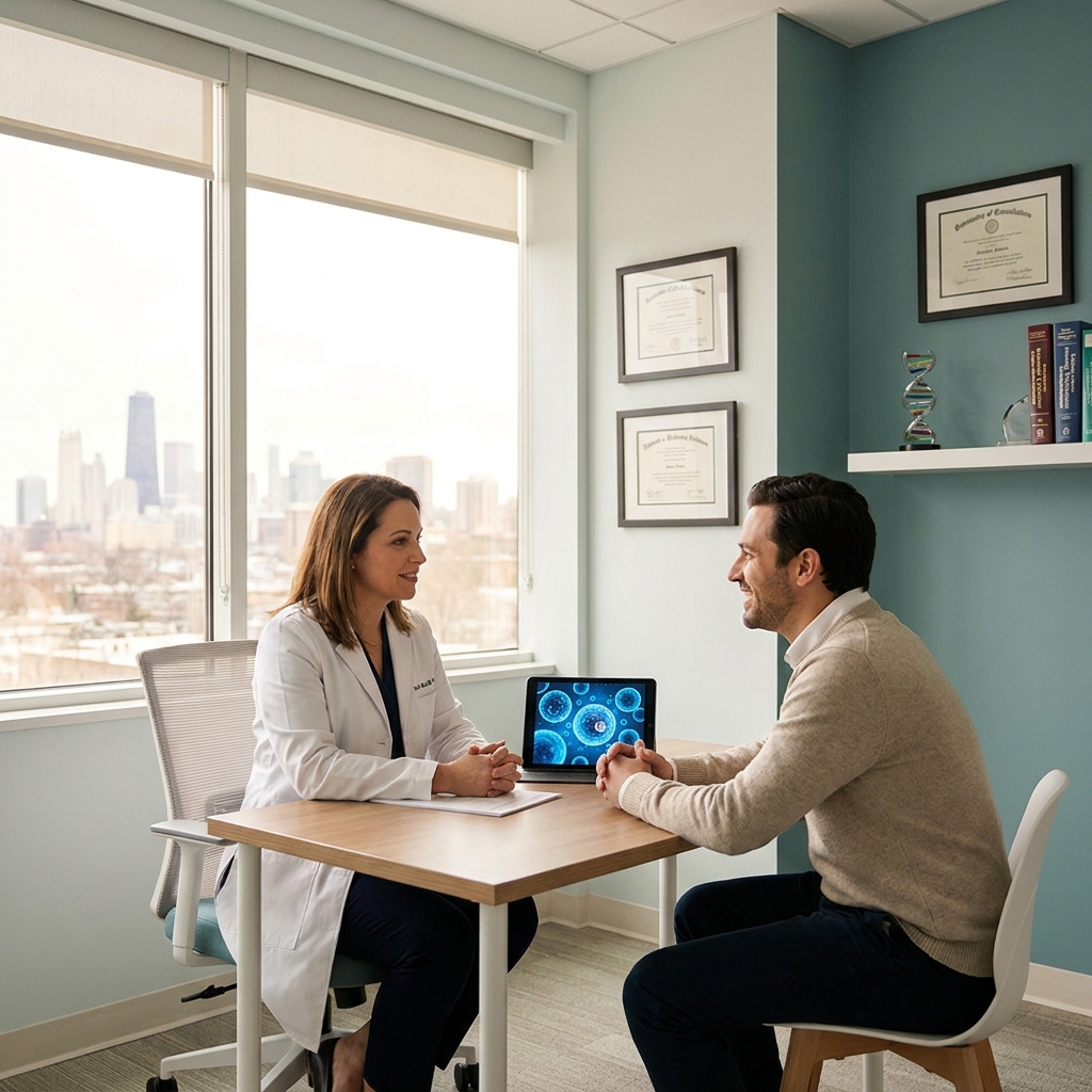 Doctor and patient discussing regenerative medicine NJ options in a bright modern office