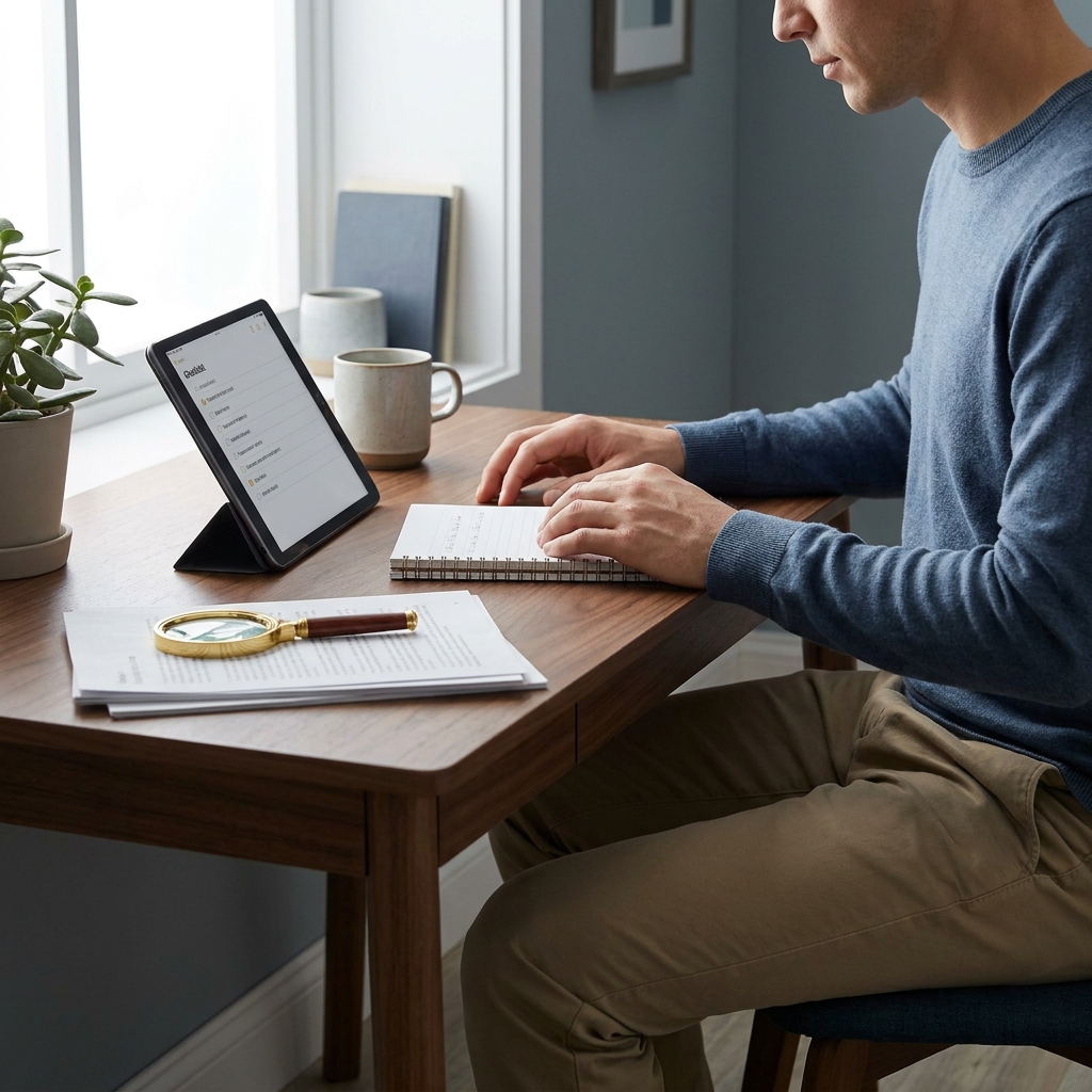 Person reviewing a due-diligence checklist before choosing Rise Regenerative Medicine clinic