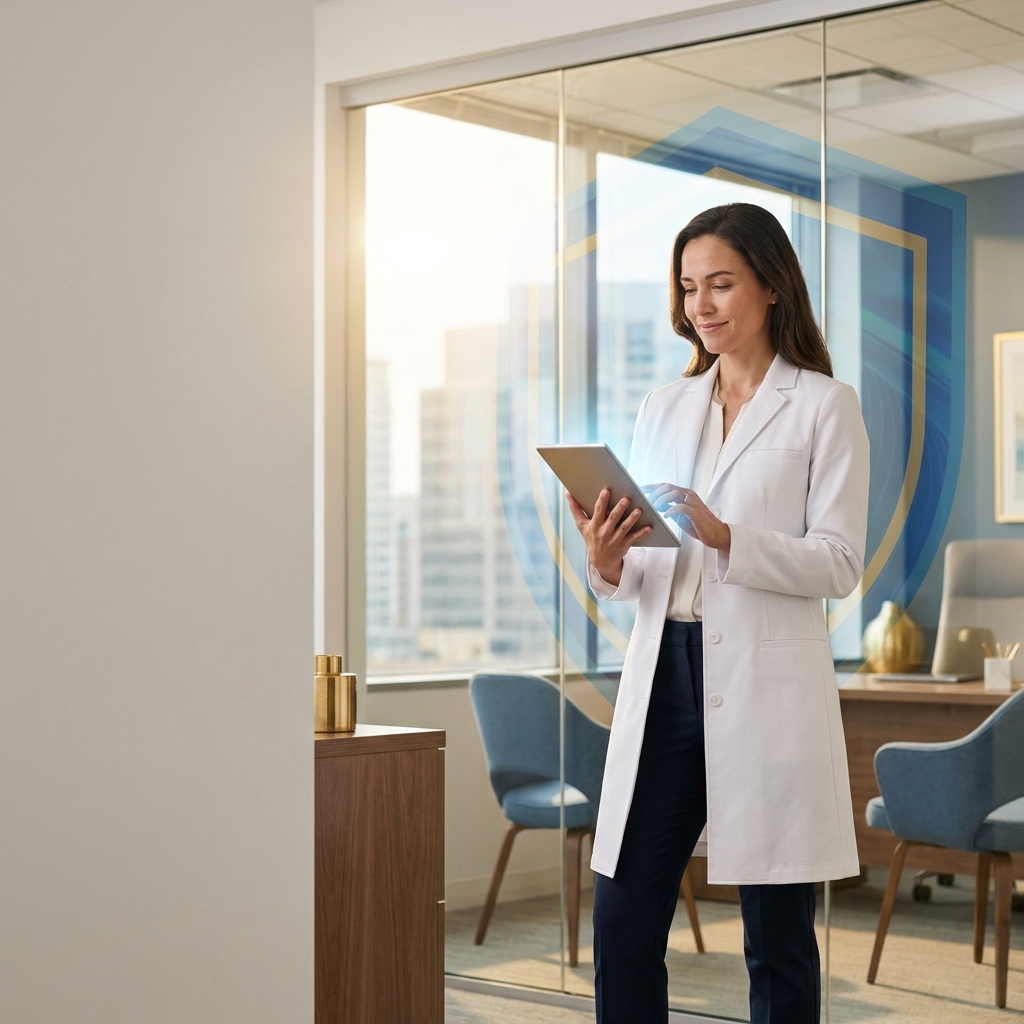 Confident doctor symbolizing security from malpractice insurance for healthcare providers