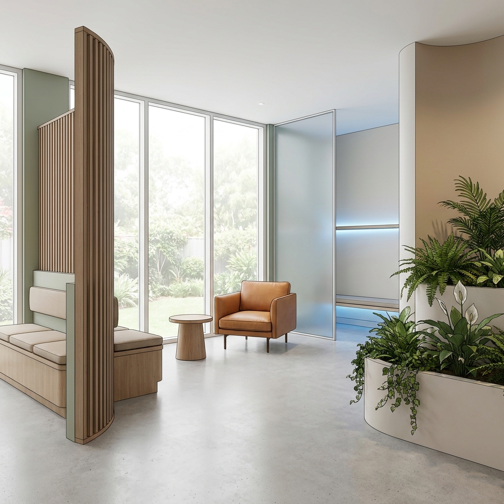 Modern integrative medicine clinic blending natural and clinical design elements